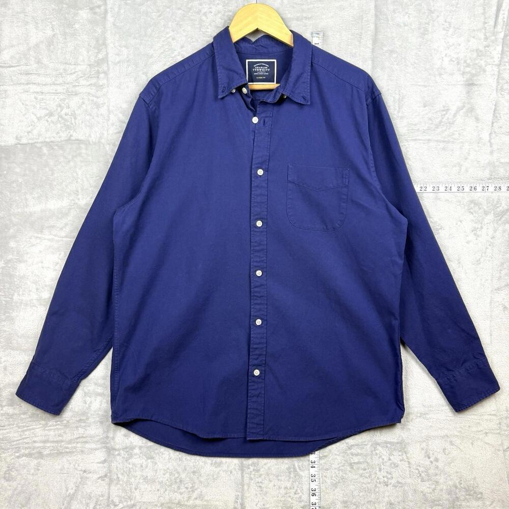 Charles Tyrwhitt Navy Blue Button-Up Shirt L Classic Fit 100% Cotton Long Sleeve
